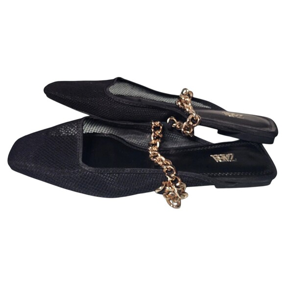 Zara Black Mesh Slide Shoes w/Gold Chain Size EU 39 - Picture 4 of 8